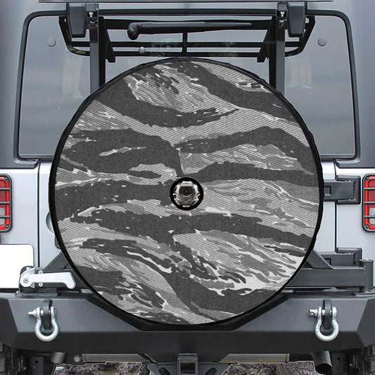 Grey Tiger Stripe Camouflage Print Tire Cover With Camera Hole