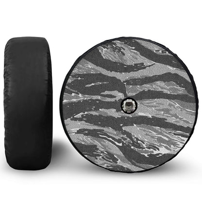 Grey Tiger Stripe Camouflage Print Tire Cover With Camera Hole