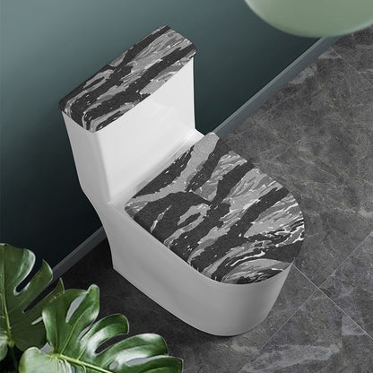 Grey Tiger Stripe Camouflage Print Toilet Lid And Tank Cover Set