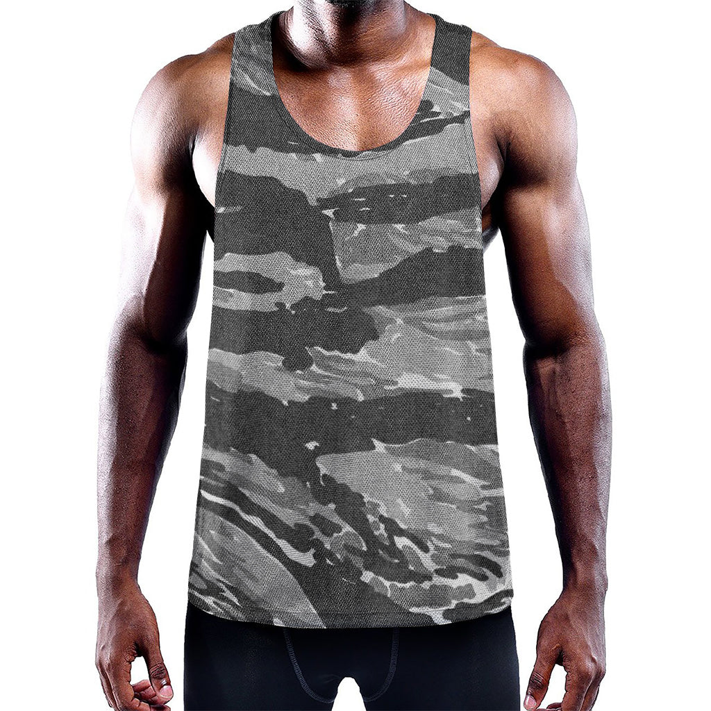 Grey Tiger Stripe Camouflage Print Training Tank Top