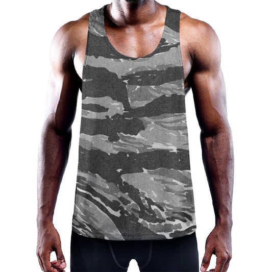 Grey Tiger Stripe Camouflage Print Training Tank Top