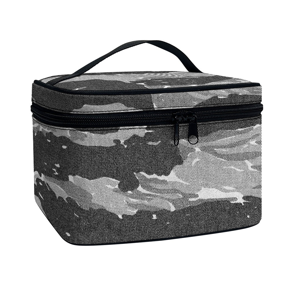 Grey Tiger Stripe Camouflage Print Travel Makeup Bag