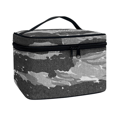 Grey Tiger Stripe Camouflage Print Travel Makeup Bag