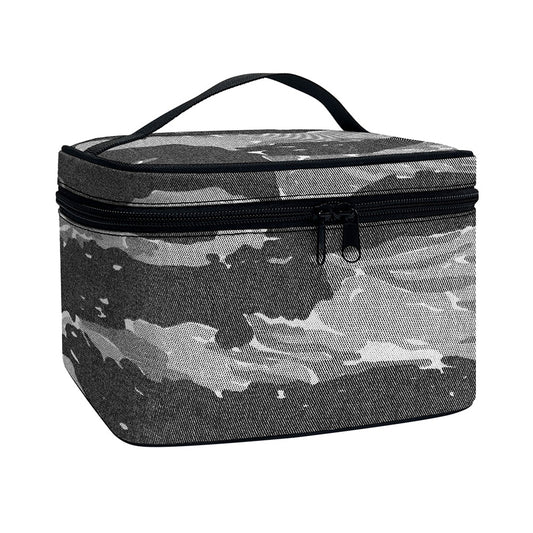 Grey Tiger Stripe Camouflage Print Travel Makeup Bag