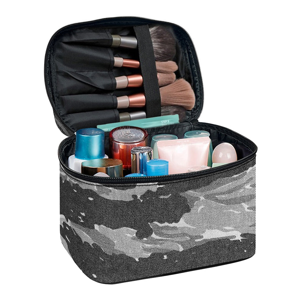 Grey Tiger Stripe Camouflage Print Travel Makeup Bag