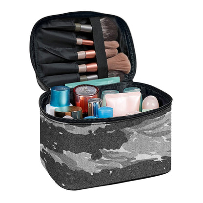 Grey Tiger Stripe Camouflage Print Travel Makeup Bag