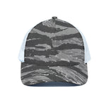 Grey Tiger Stripe Camouflage Print White Mesh Trucker Cap