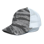 Grey Tiger Stripe Camouflage Print White Mesh Trucker Cap