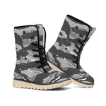 Grey Tiger Stripe Camouflage Print Winter Boots