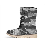 Grey Tiger Stripe Camouflage Print Winter Boots