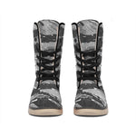 Grey Tiger Stripe Camouflage Print Winter Boots