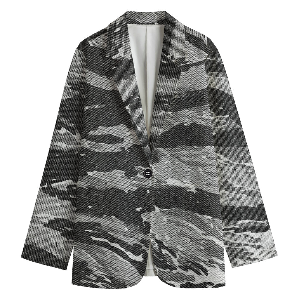 Grey Tiger Stripe Camouflage Print Women's Blazer