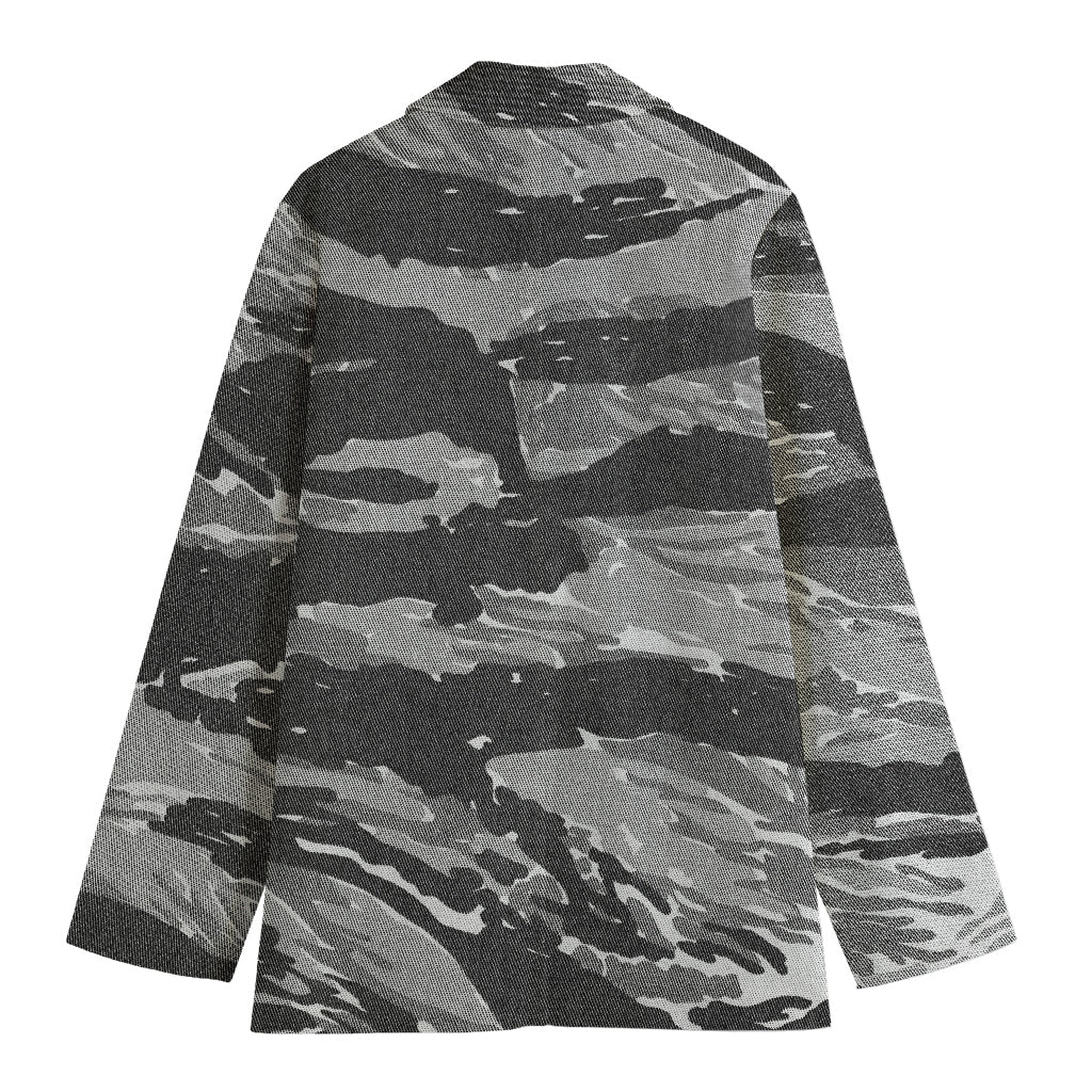 Grey Tiger Stripe Camouflage Print Women's Blazer