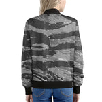 Grey Tiger Stripe Camouflage Print Women's Bomber Jacket