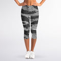 Grey Tiger Stripe Camouflage Print Women's Capri Leggings