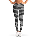 Grey Tiger Stripe Camouflage Print Women's Leggings