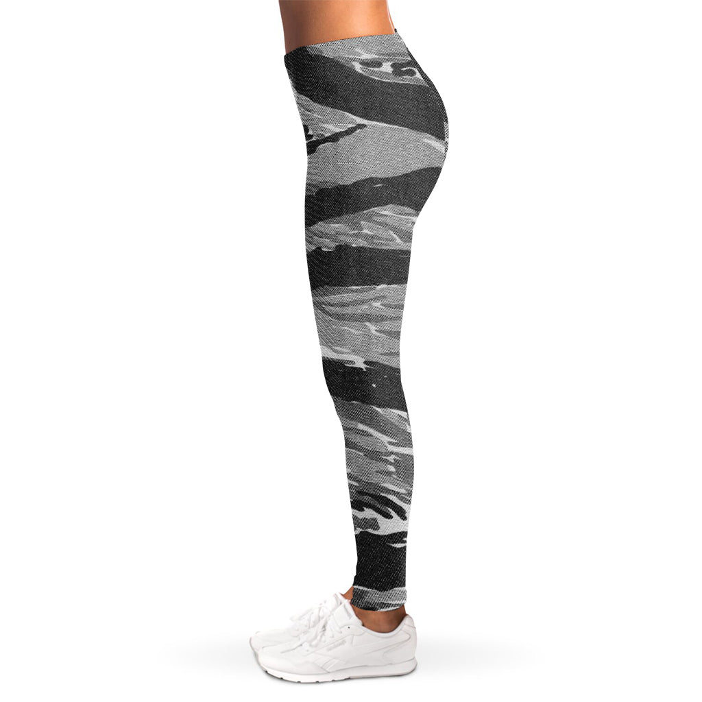 Grey Tiger Stripe Camouflage Print Women's Leggings