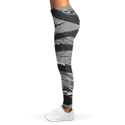 Grey Tiger Stripe Camouflage Print Women's Leggings