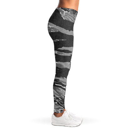 Grey Tiger Stripe Camouflage Print Women's Leggings
