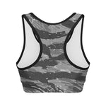 Grey Tiger Stripe Camouflage Print Women's Sports Bra