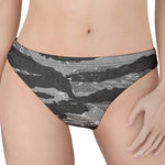 Grey Tiger Stripe Camouflage Print Women's Thong