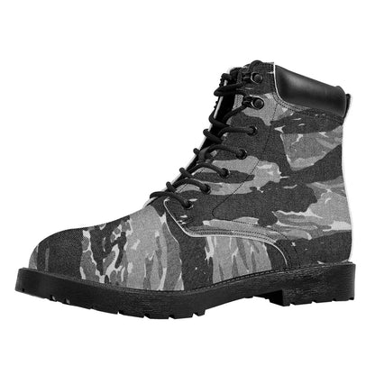 Grey Tiger Stripe Camouflage Print Work Boots