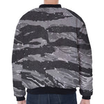 Grey Tiger Stripe Camouflage Print Zip Sleeve Bomber Jacket