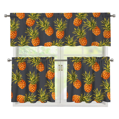 Grey Watercolor Pineapple Pattern Print 3 Piece Kitchen Curtains