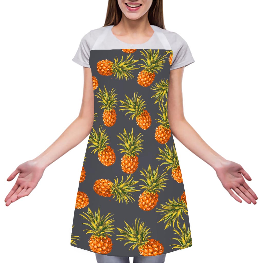 Grey Watercolor Pineapple Pattern Print Adjustable Apron
