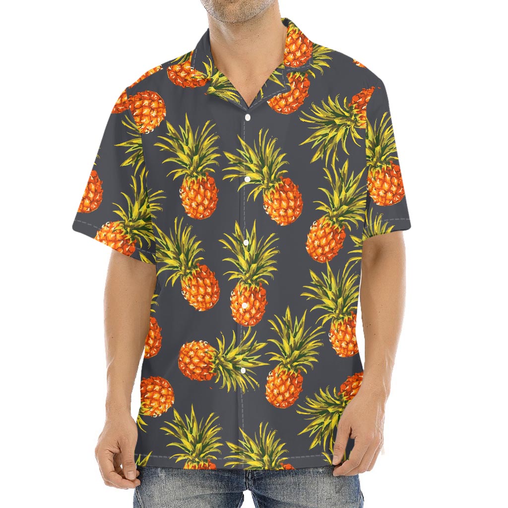 Grey Watercolor Pineapple Pattern Print Aloha Shirt