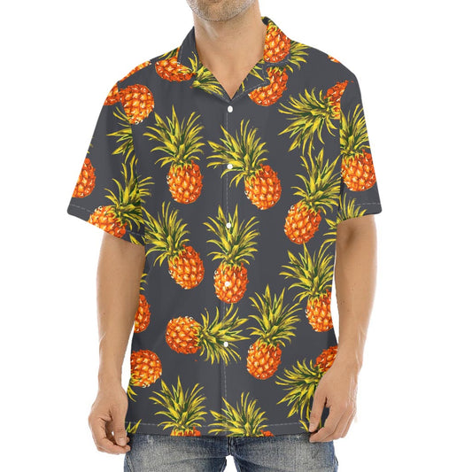 Grey Watercolor Pineapple Pattern Print Aloha Shirt