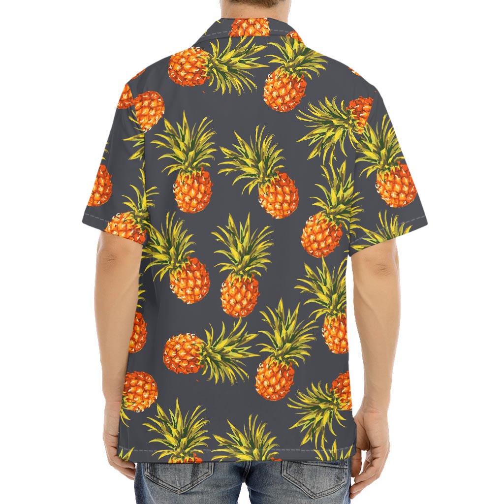 Grey Watercolor Pineapple Pattern Print Aloha Shirt