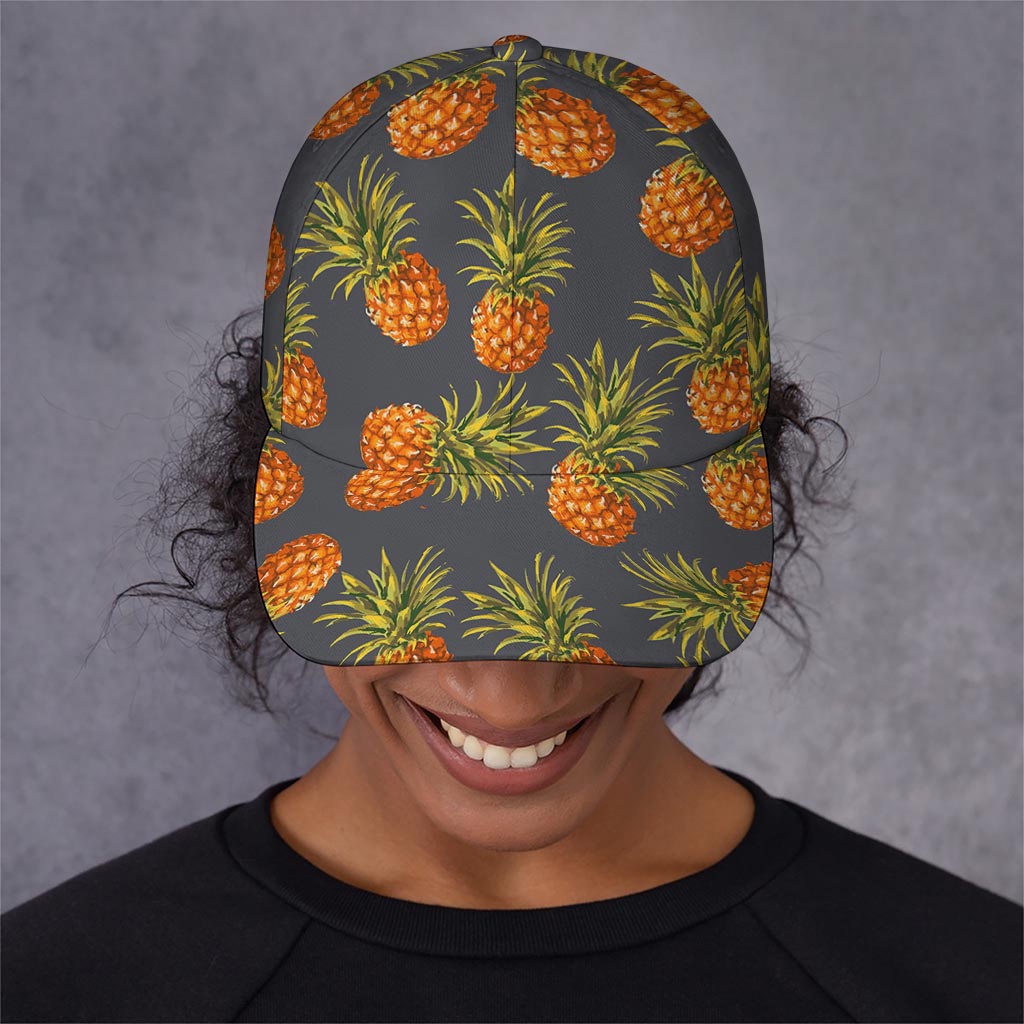 Grey Watercolor Pineapple Pattern Print Baseball Cap
