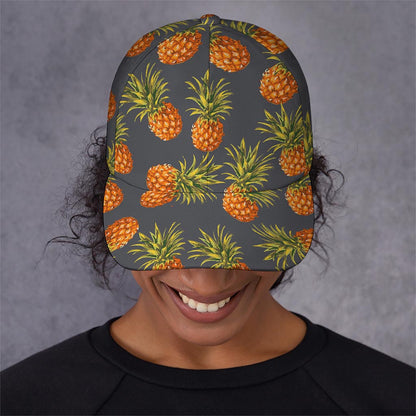 Grey Watercolor Pineapple Pattern Print Baseball Cap