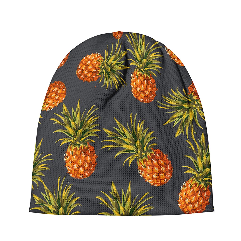 Grey Watercolor Pineapple Pattern Print Beanie