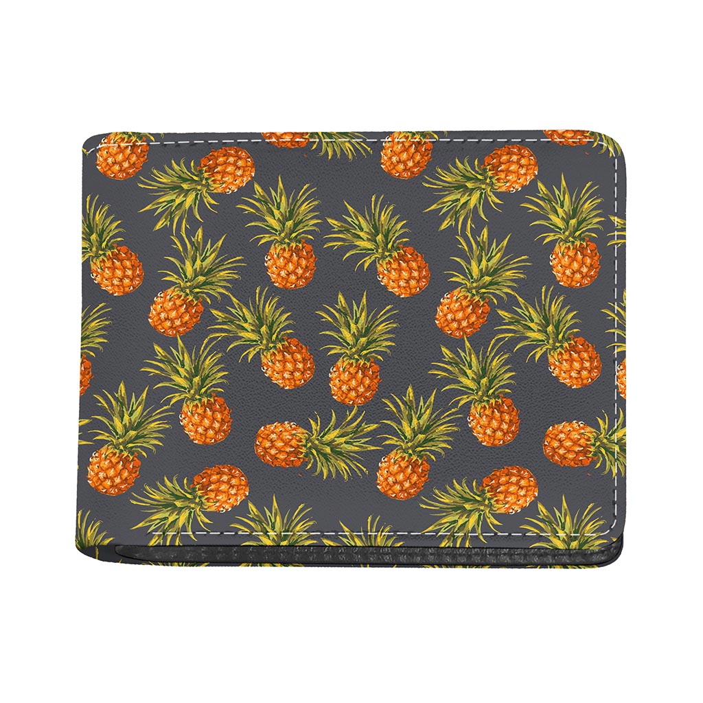 Grey Watercolor Pineapple Pattern Print Bifold Wallet