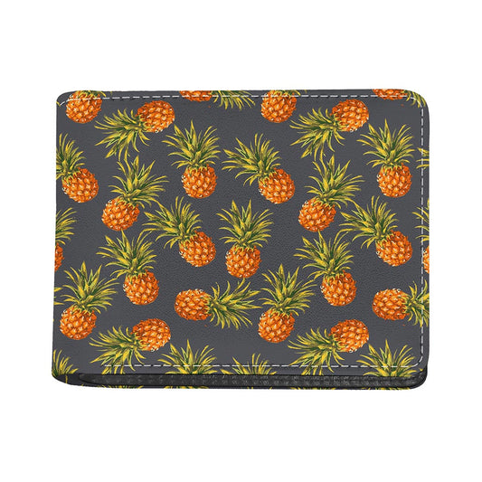 Grey Watercolor Pineapple Pattern Print Bifold Wallet