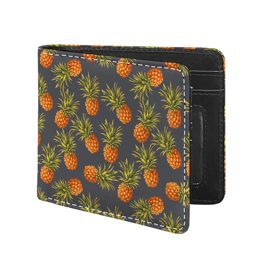 Grey Watercolor Pineapple Pattern Print Bifold Wallet