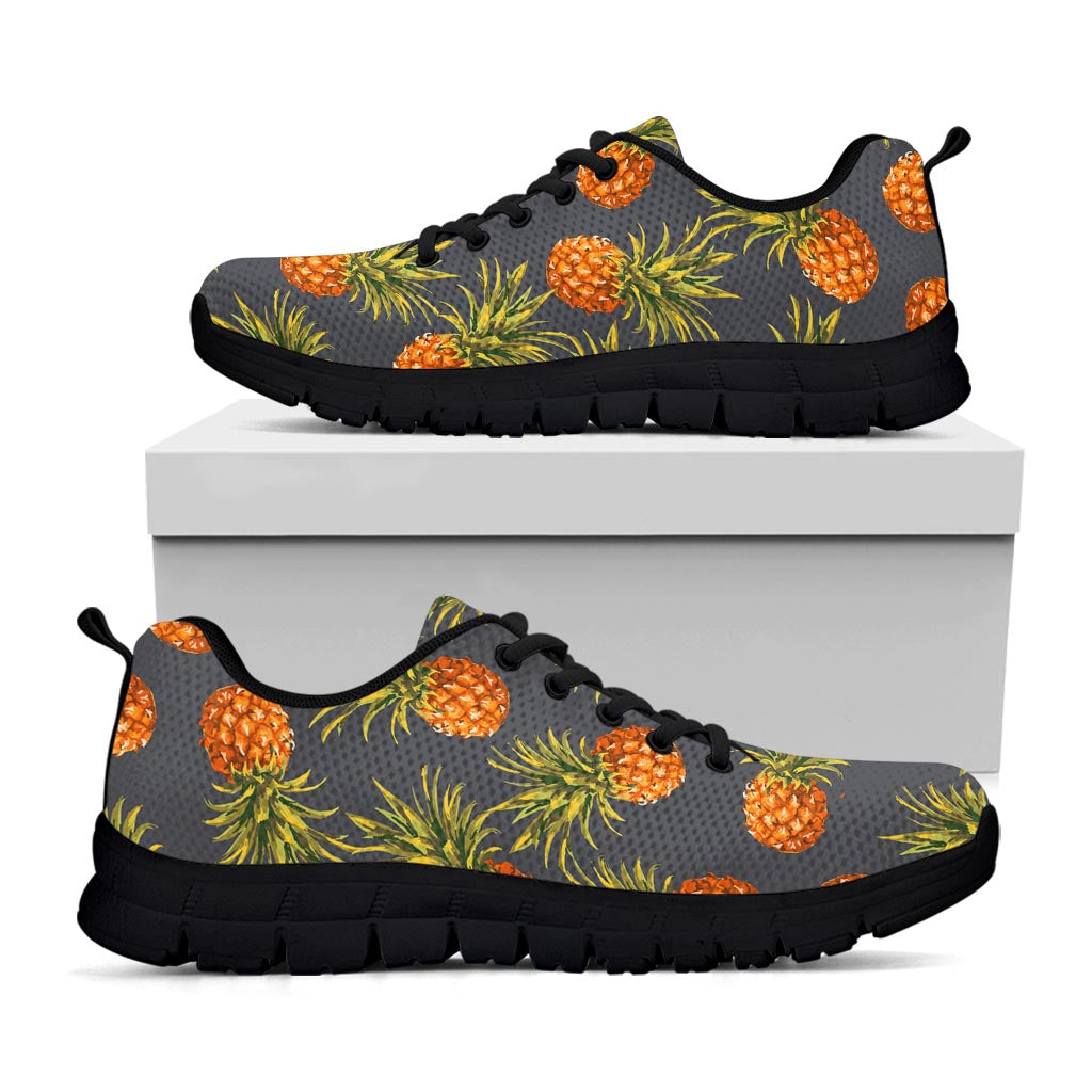 Grey Watercolor Pineapple Pattern Print Black Running Shoes