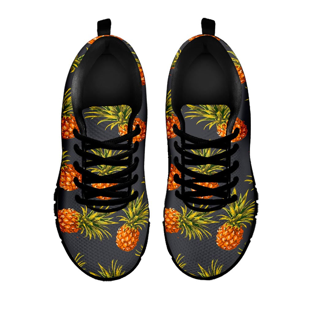 Grey Watercolor Pineapple Pattern Print Black Running Shoes