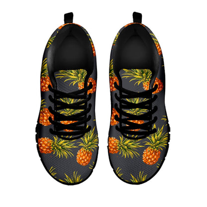 Grey Watercolor Pineapple Pattern Print Black Running Shoes