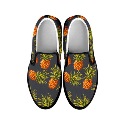 Grey Watercolor Pineapple Pattern Print Black Slip On Sneakers