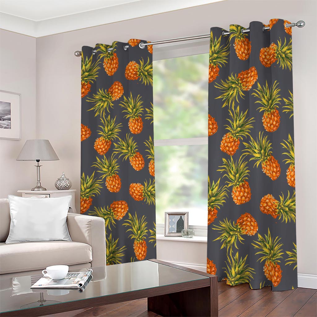 Grey Watercolor Pineapple Pattern Print Blackout Grommet Curtains