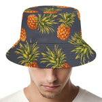 Grey Watercolor Pineapple Pattern Print Bucket Hat