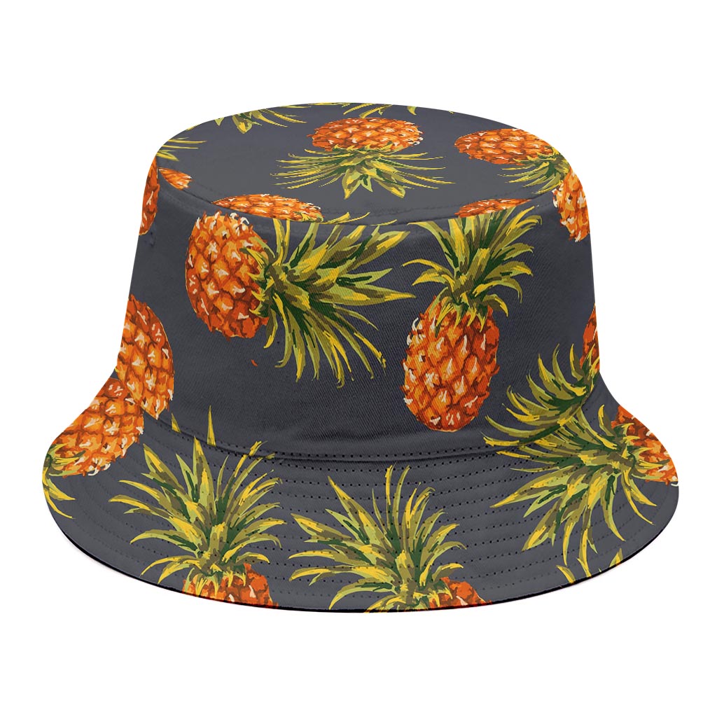 Grey Watercolor Pineapple Pattern Print Bucket Hat