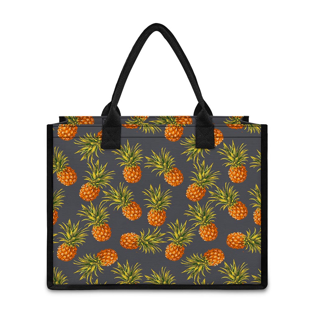 Grey Watercolor Pineapple Pattern Print Canvas Tote Bag
