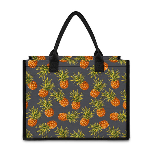 Grey Watercolor Pineapple Pattern Print Canvas Tote Bag