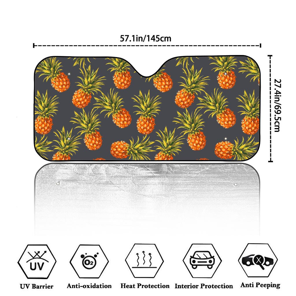 Grey Watercolor Pineapple Pattern Print Car Windshield Sun Shade