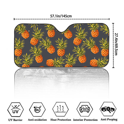 Grey Watercolor Pineapple Pattern Print Car Windshield Sun Shade