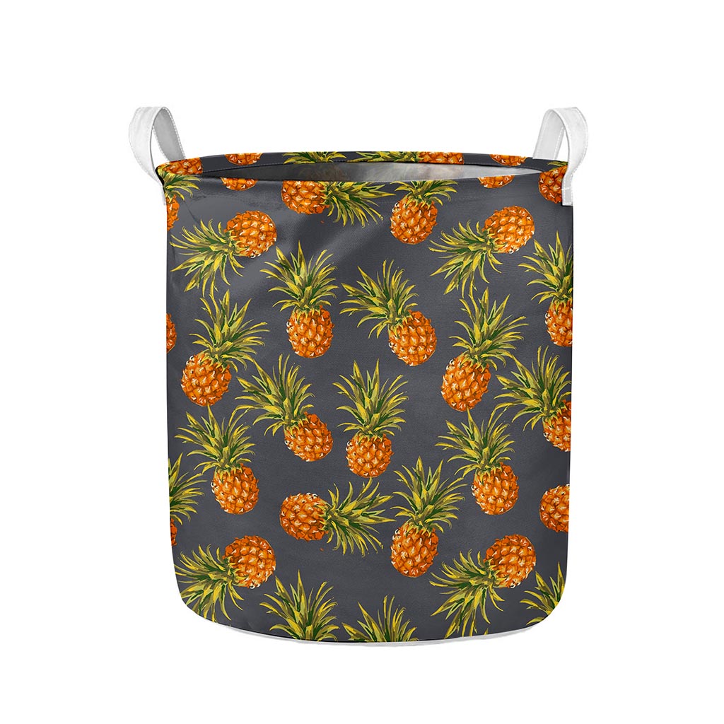 Grey Watercolor Pineapple Pattern Print Collapsible Laundry Basket